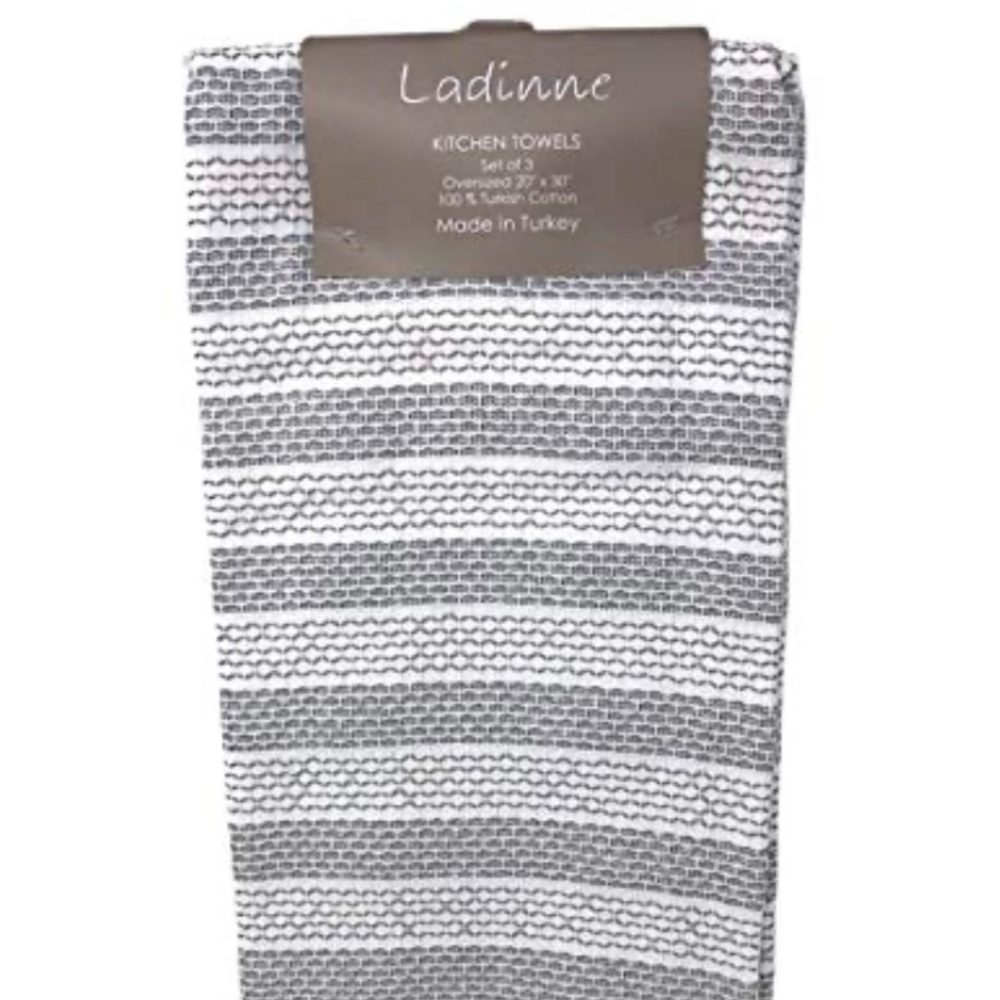 Kitchen Towels Set of 3 Oversized 20 x 30in 100% Turkish Cotton, Gray White